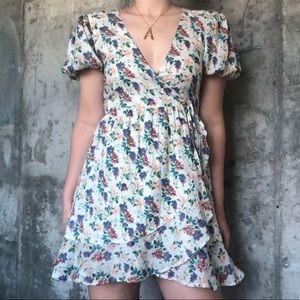 Influence from ASOS Floral Puff Sleeve Wrap Dress